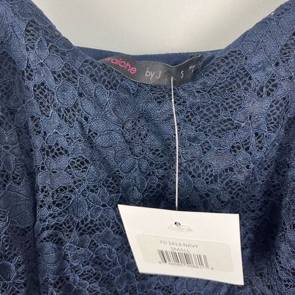 Fraiche by J Navy Lace Overlay Bodycon Dress S NWT - Picture 3 of 6